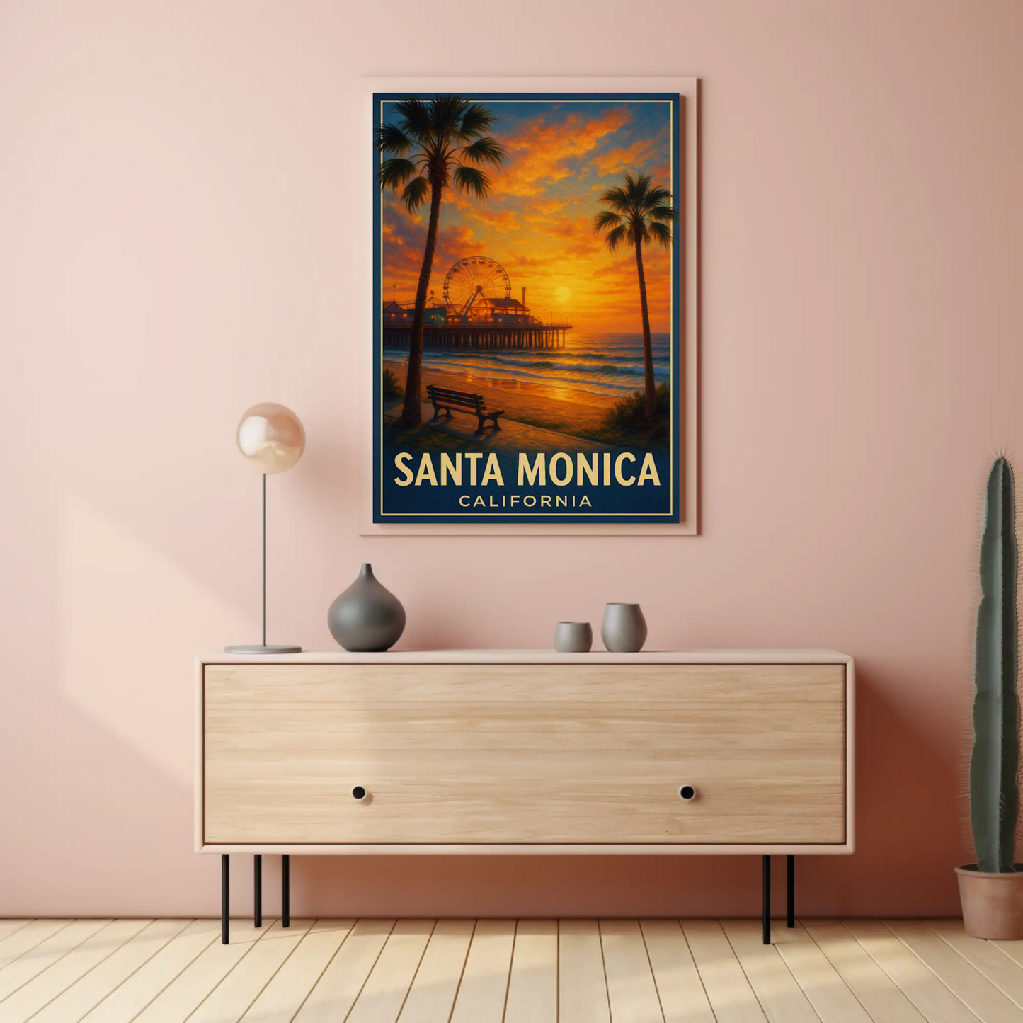Santa Monica California Pier Ferris Sunset Beach Poster Poster