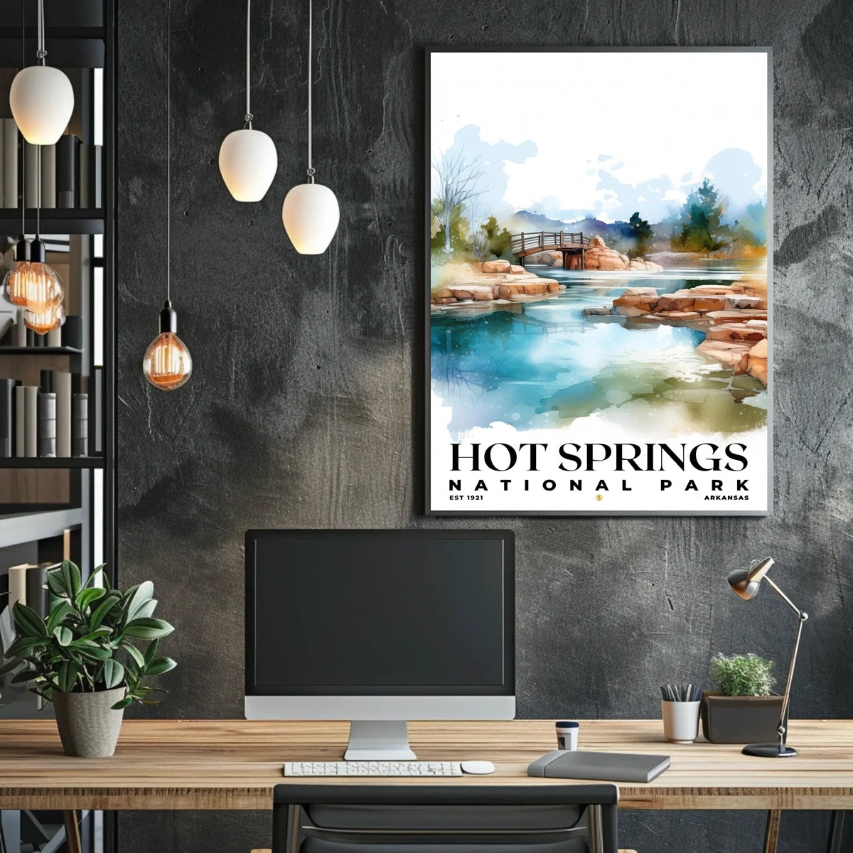 Hot Springs Watercolor Wall Art Poster