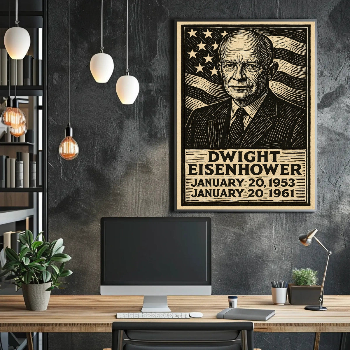 Eisenhower Patriotic Woodcut Vintage Poster