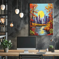 Autumn Cityscape Poster: Vibrant Urban Art Print
