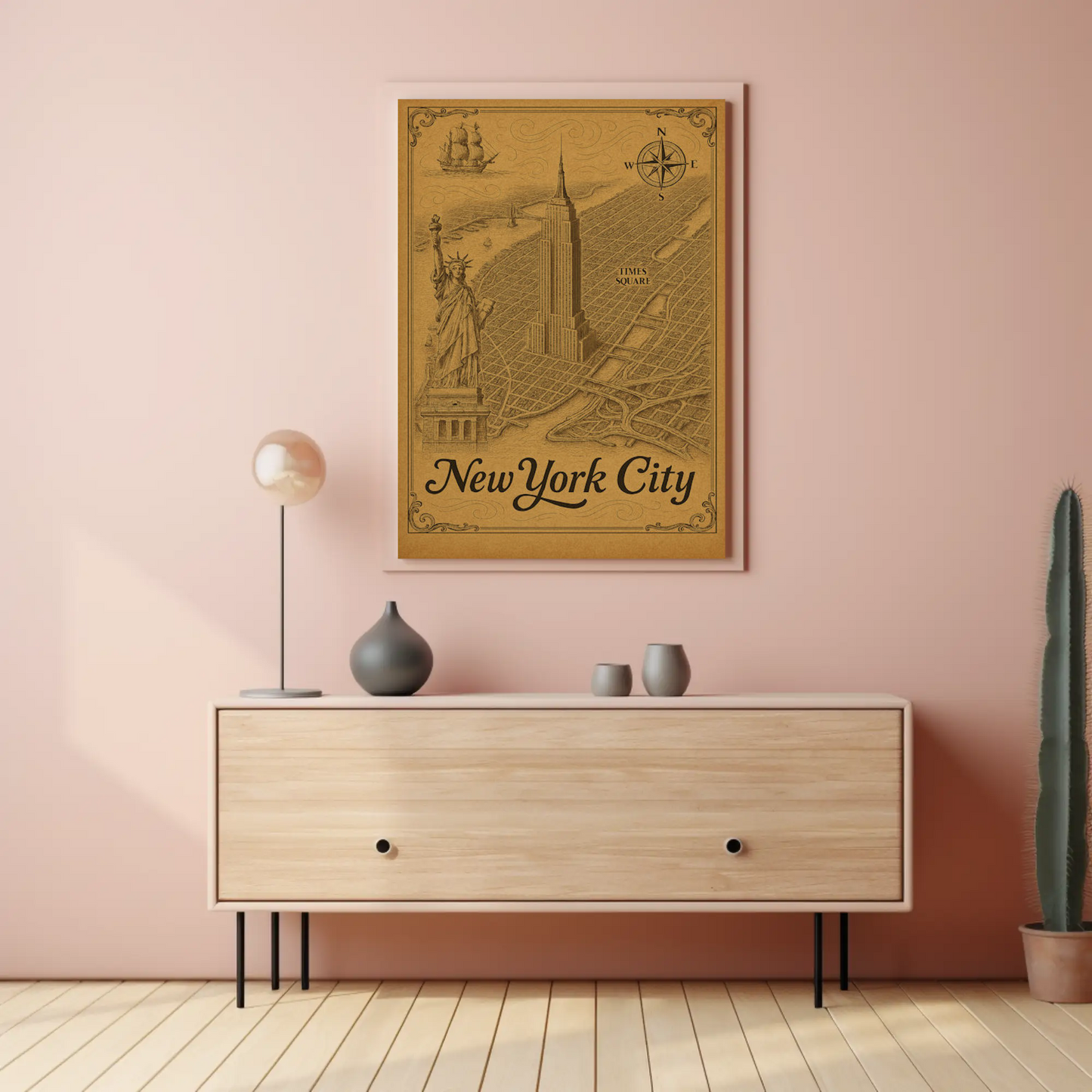 New York City Empire State Building Times Square Map Travel Poster