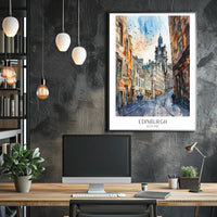Edinburgh Street Scene in Watercolor Travel Poster PosterGoat