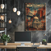 Montgomery Alabama Historic Cityscape Travel Illustration Vintage Architectural Heritage Nostalgic Warm Color Poster