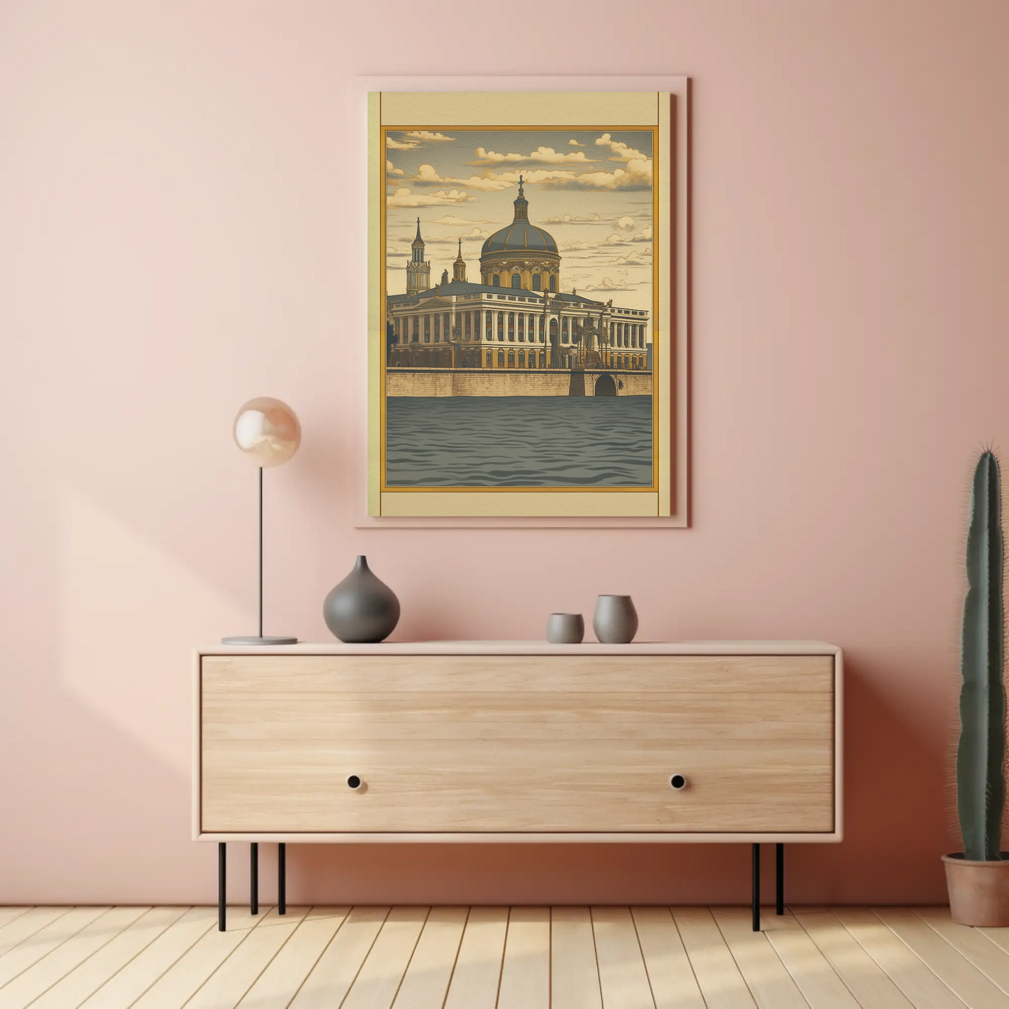 European Riverfront Baroque Palace Travel Poster