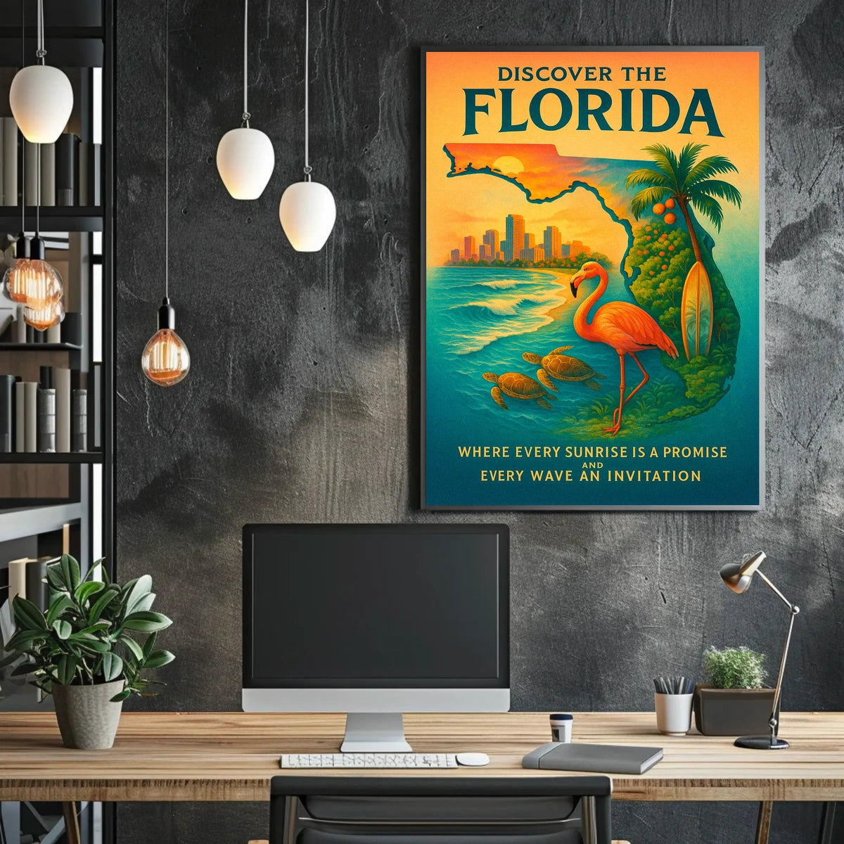 Florida Vacation Illustration Tropical Nature Poster