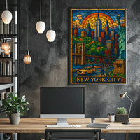 New York City Vibrant Stained Glass Poster Modern Wall Art