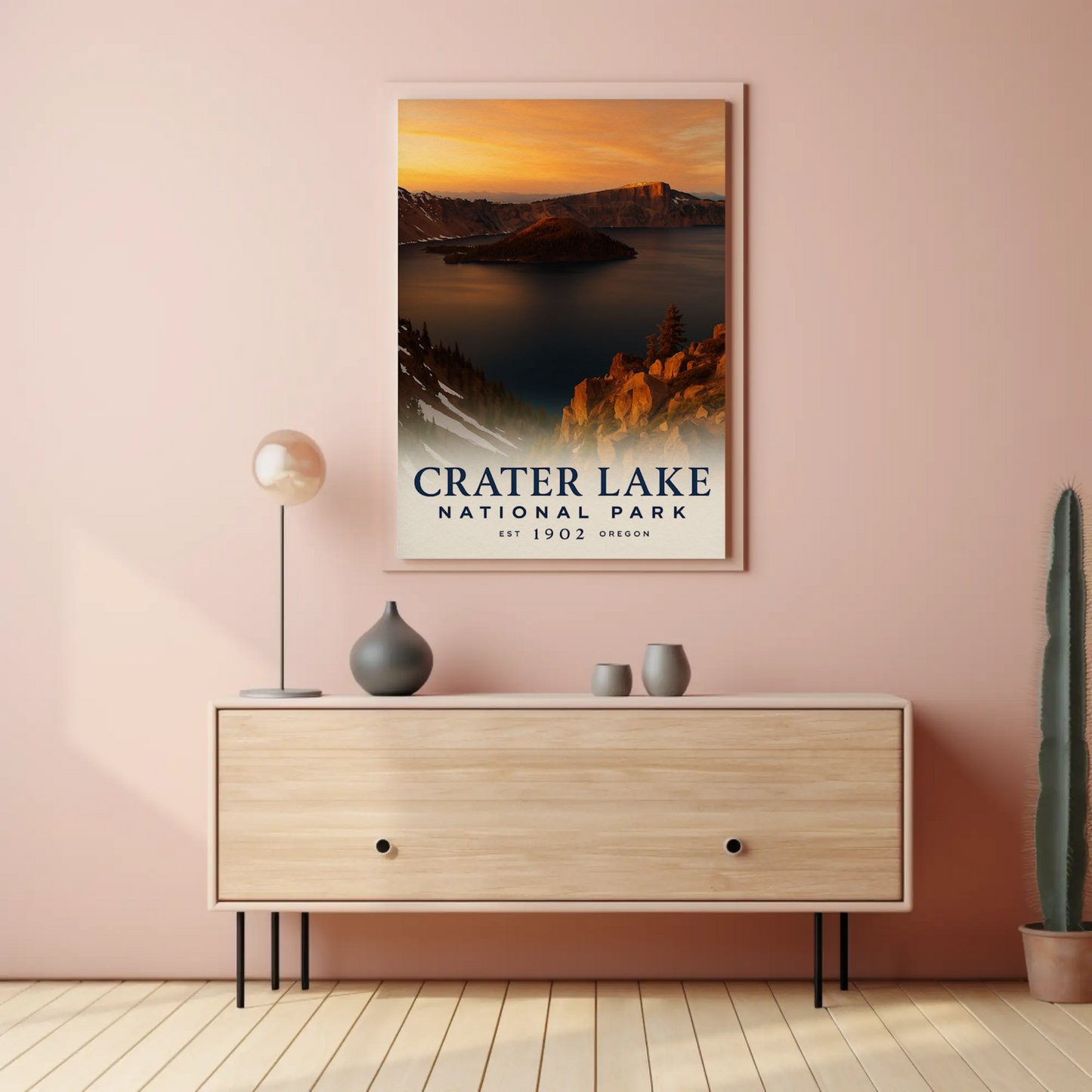 Crater Lake Oregon National Park Sunset Travel Poster