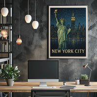 Statue Of Liberty Poster Modern Nighttime Skyline Wall Art