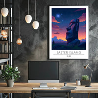 Easter Island Moai Under Starry Night Travel Poster