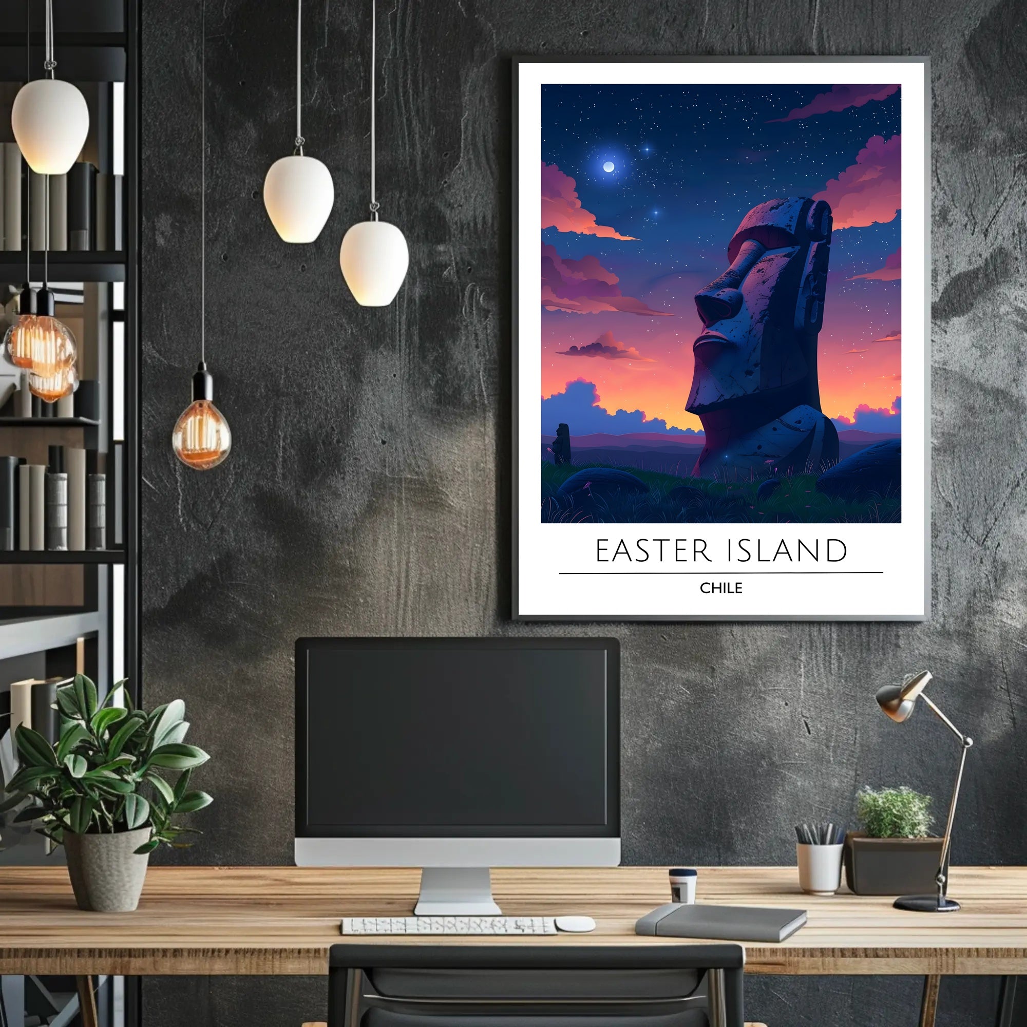 Easter Island Moai Under Starry Night Travel Poster