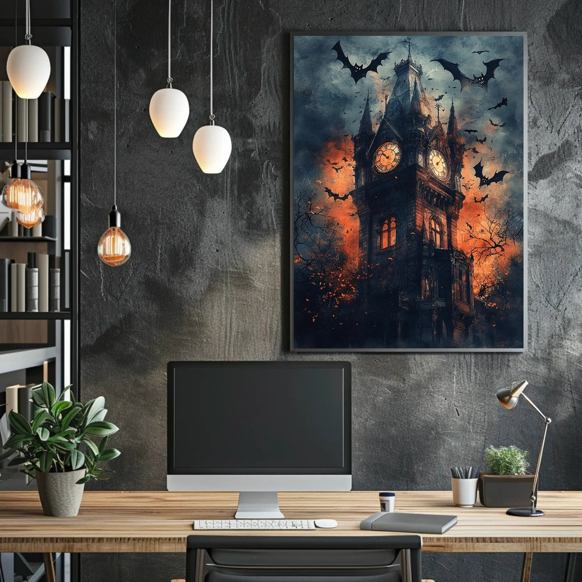 Gothic-Style Clock Tower Art Poster in Eerie Environment - Artistic Poster