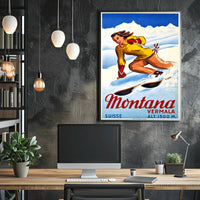 Skiing in Montana, Switzerland Poster PosterGoat