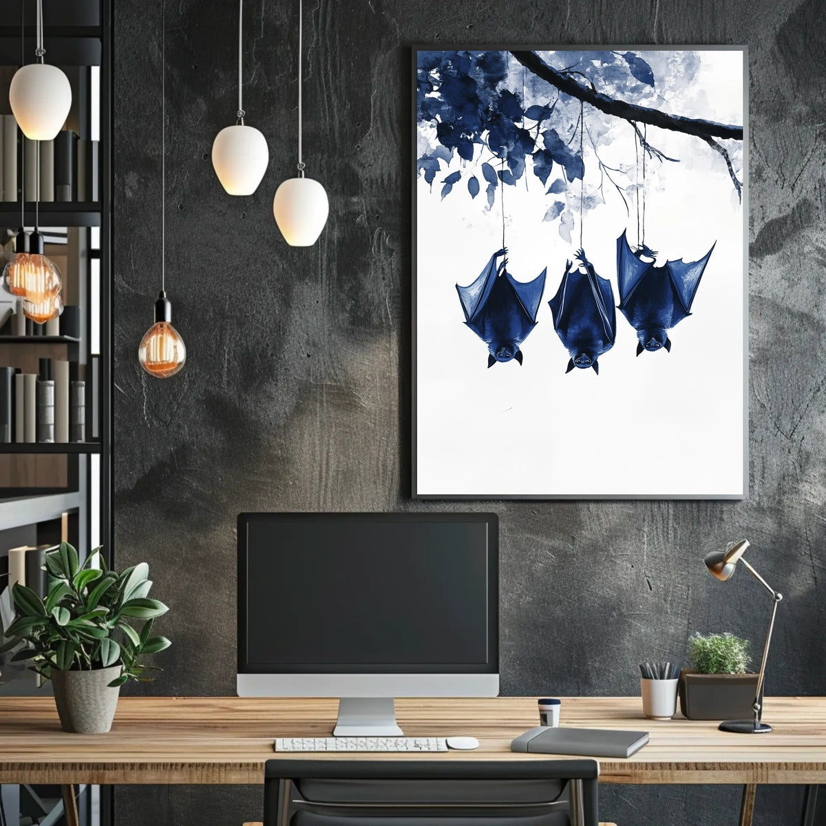 Bats in Nature Watercolor Monochrome Tranquility Poster