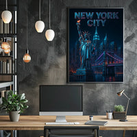 Neon Skyline Futuristic New York Poster Modern Wall Art