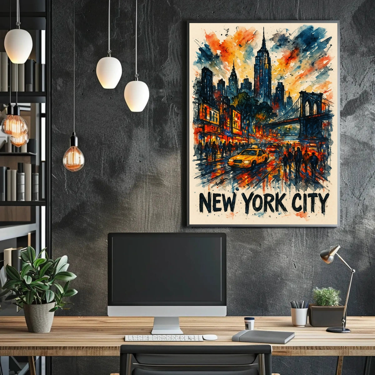 New York City Watercolor Cityscape Poster Abstract Wall Art