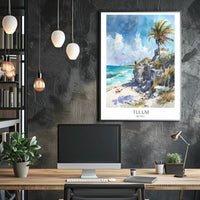 Tulum Coastal Ruin Watercolor Travel Poster PosterGoat