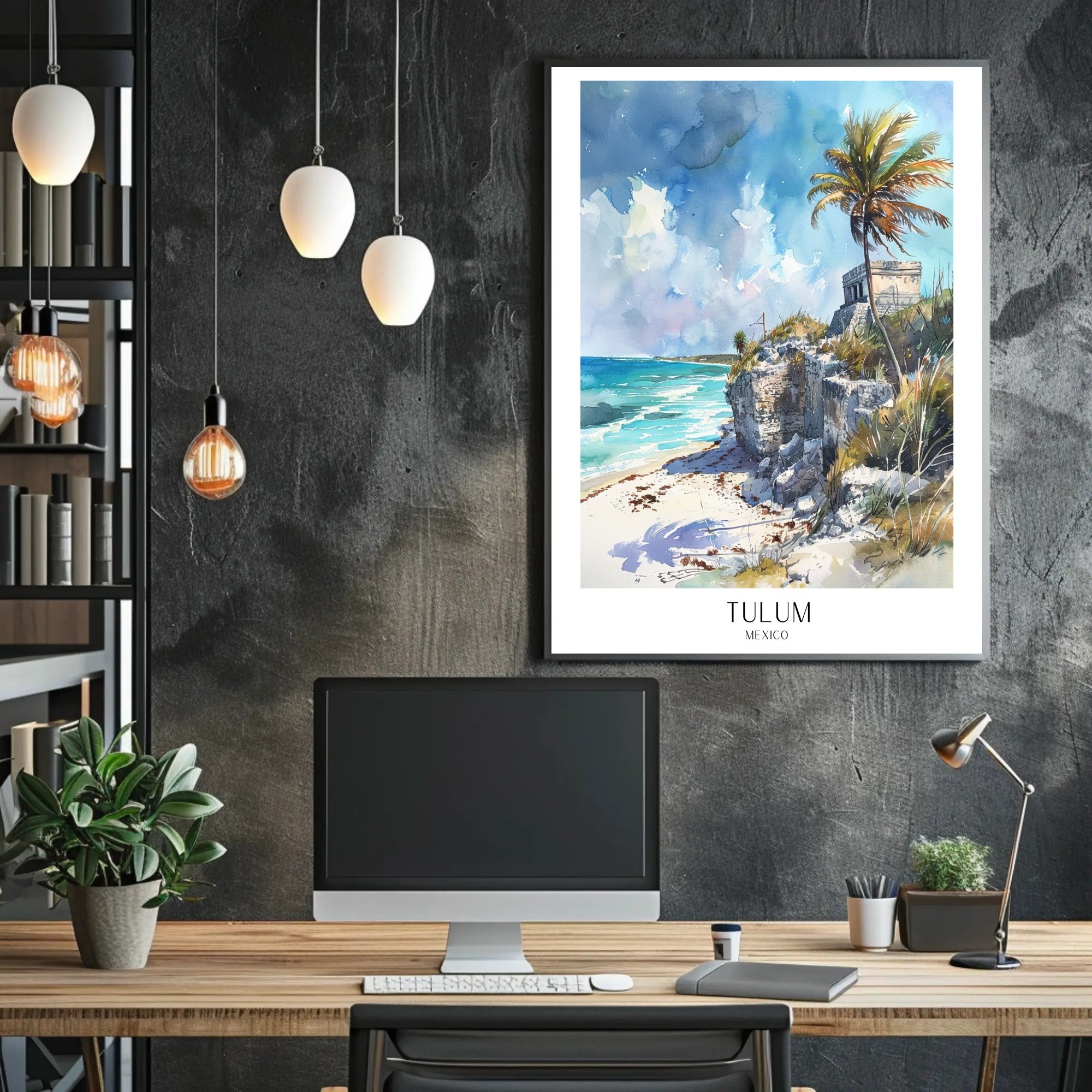 Tulum Coastal Ruin Watercolor Travel Poster PosterGoat