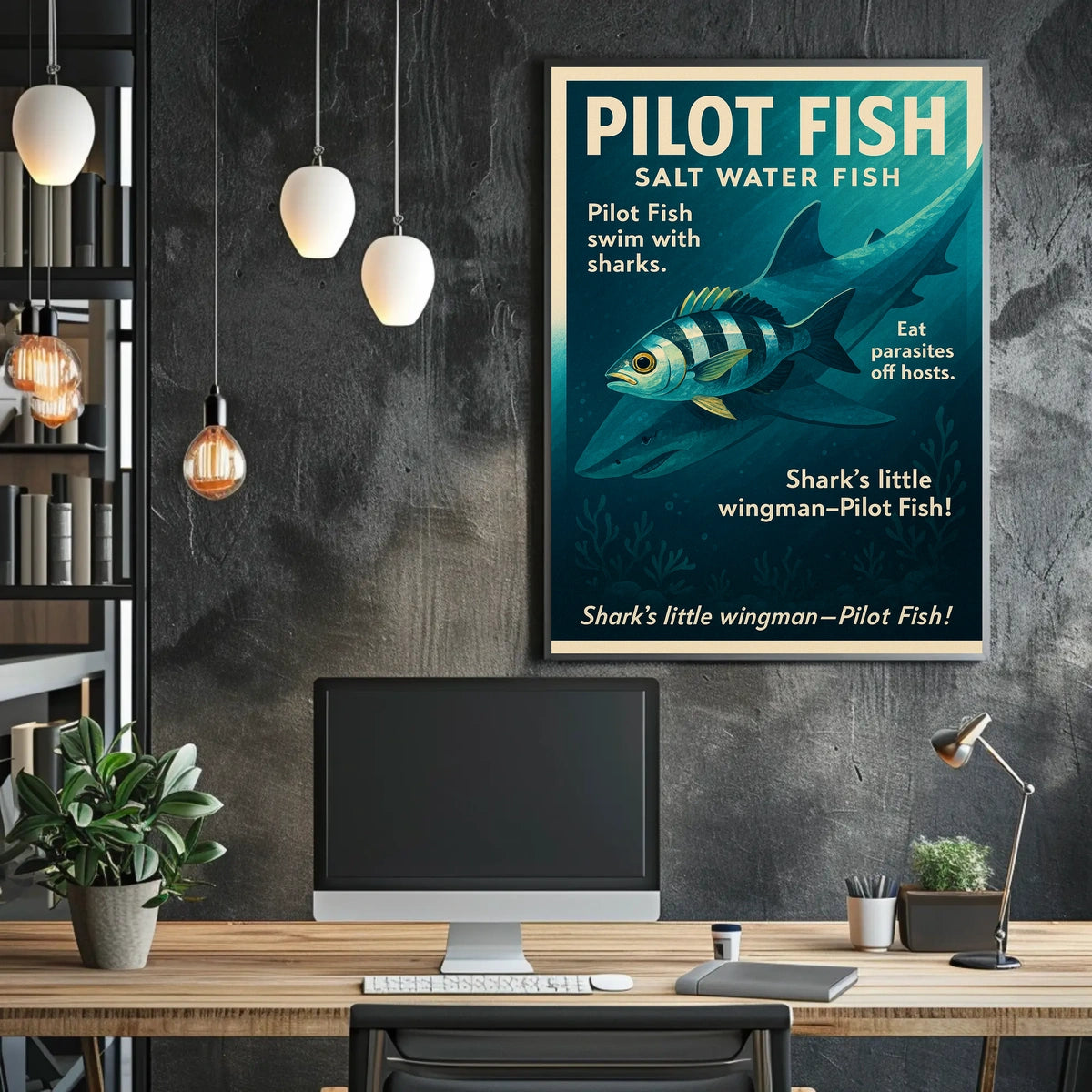 Pilot Fish and Shark Symbiosis Educational Poster