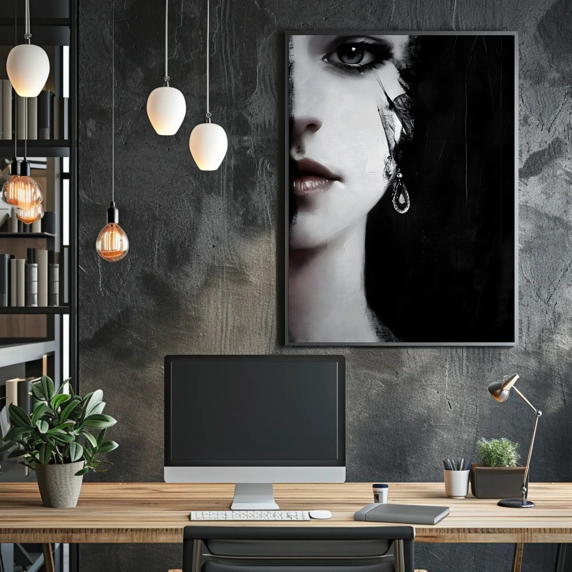 Striking Surreal Portrait Black & White Artistic Poster PosterGoat