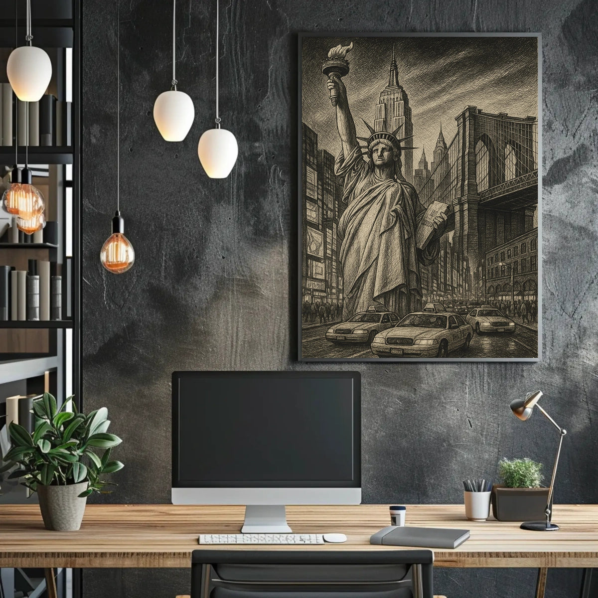 New York City Iconic Landmarks Poster Vintage Wall Art