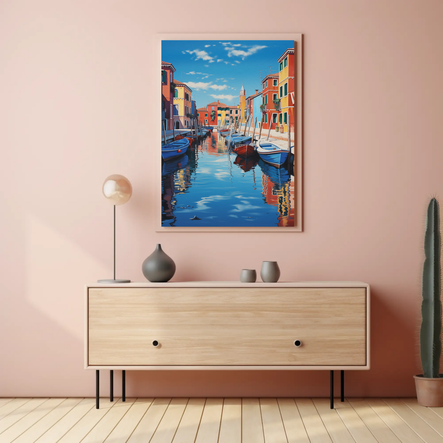 Venetian Canal Boats Italy Colorful Reflections Travel Poster