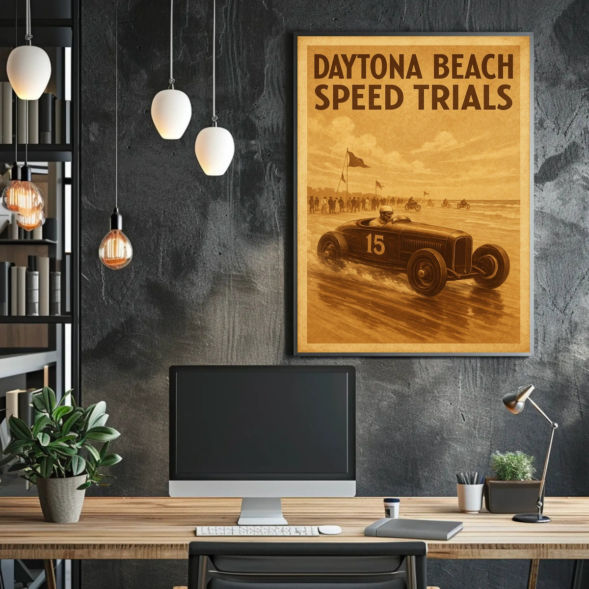 Vintage Car Race Daytona Beach Speed Excitement Poster