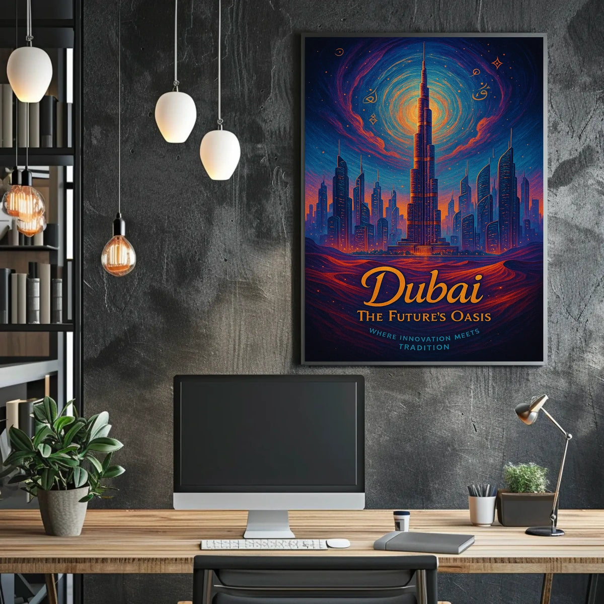 Futuristic Dubai Poster: Burj Khalifa Cosmic Night