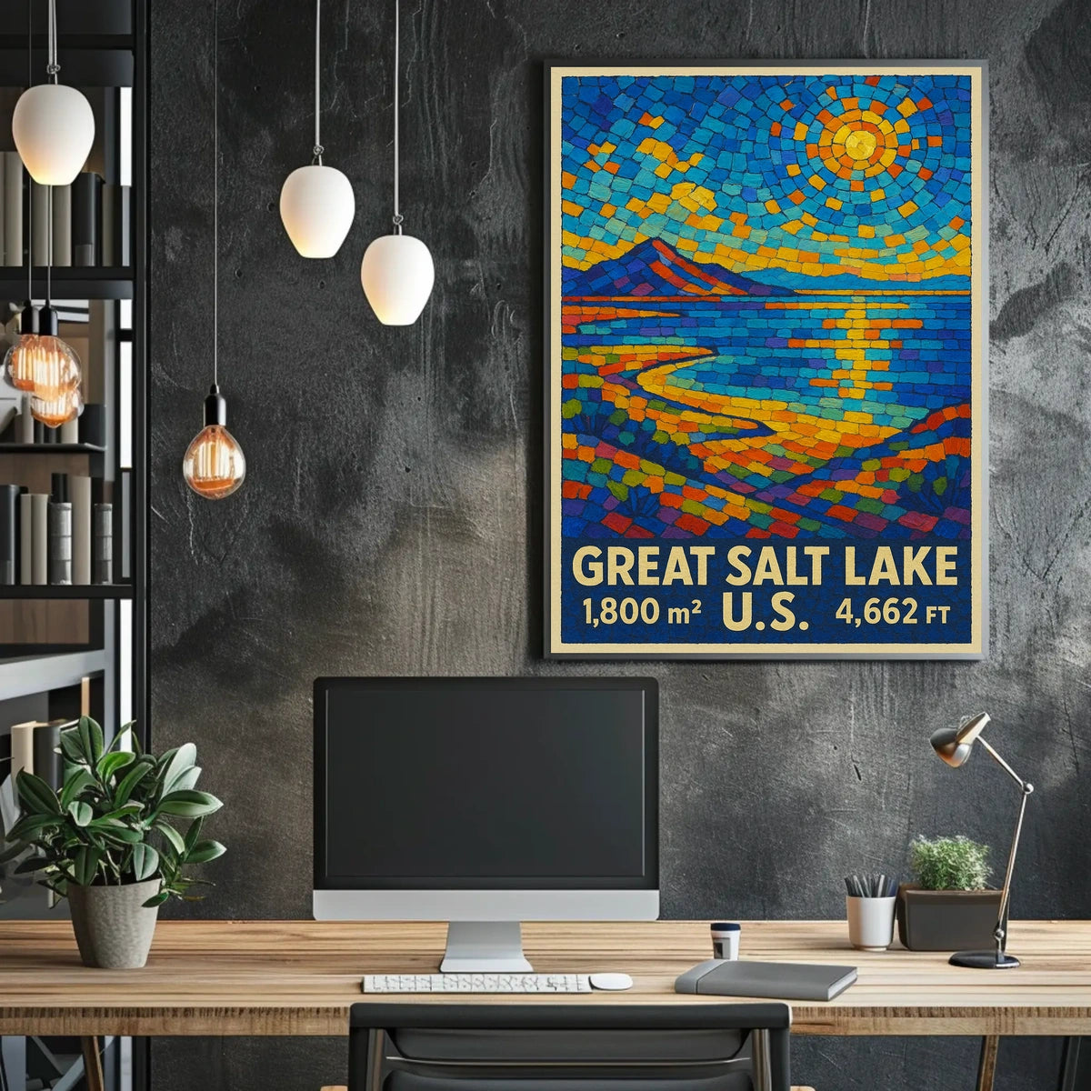 Great Salt Lake Vibrant Mosaic Landscape Poster