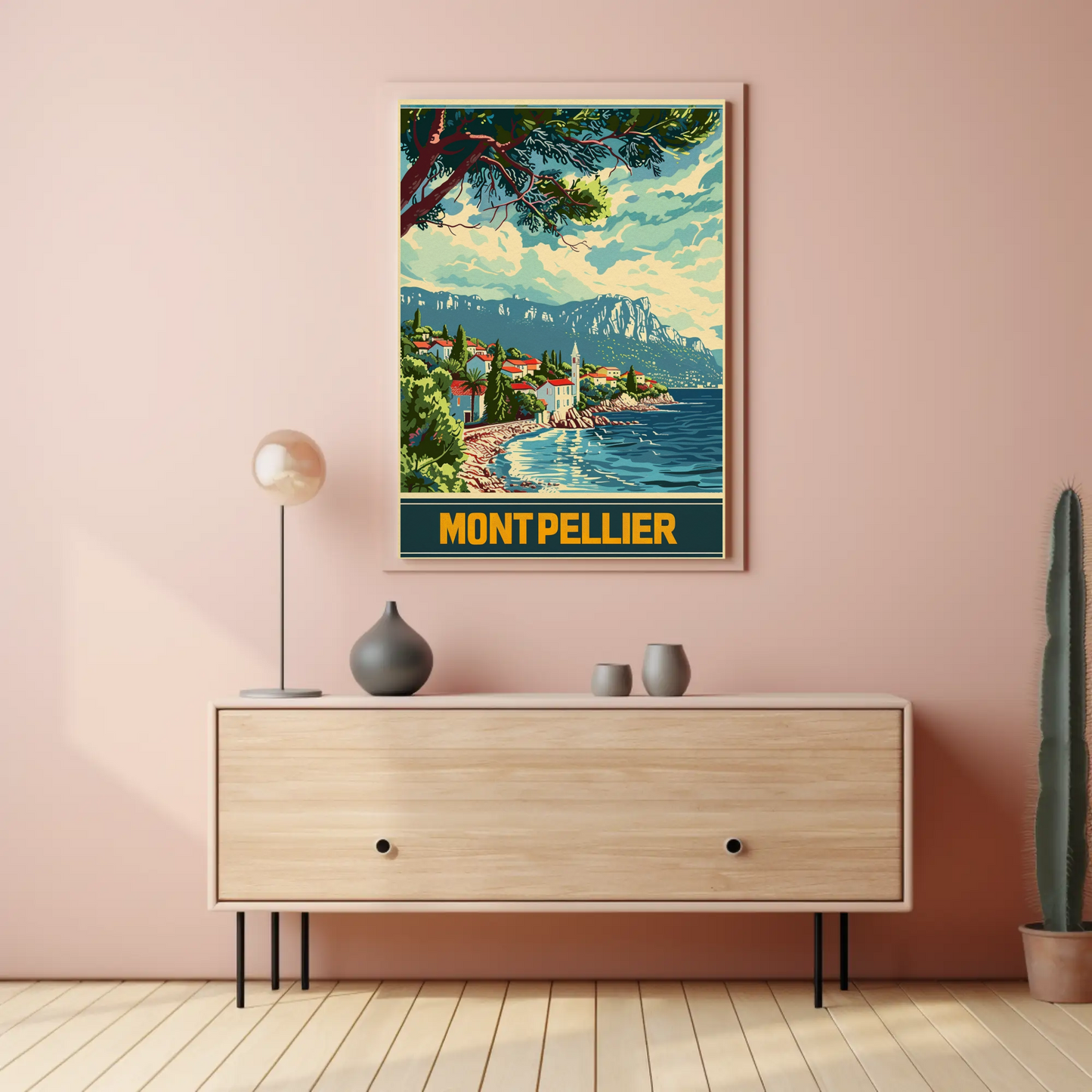 Montpellier Seaside Village Cliffs Trees Travel Poster