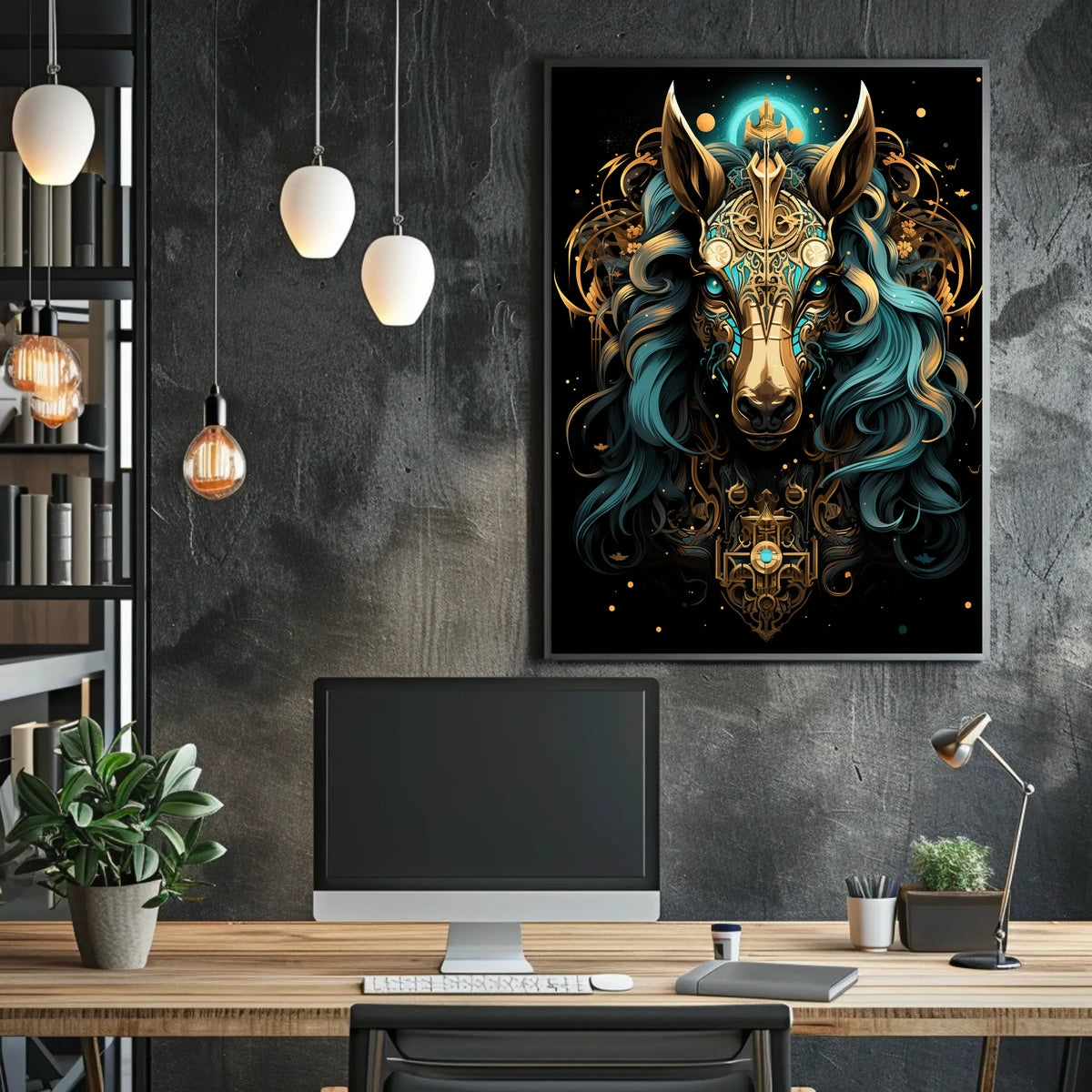Celestial Equine Majesty Baroque Digital Painting Regal Mythic Home Decor Fantasy Wall Poster