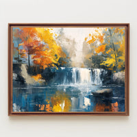 Serene Autumn Waterfall Impressionist Landscape Art Poster