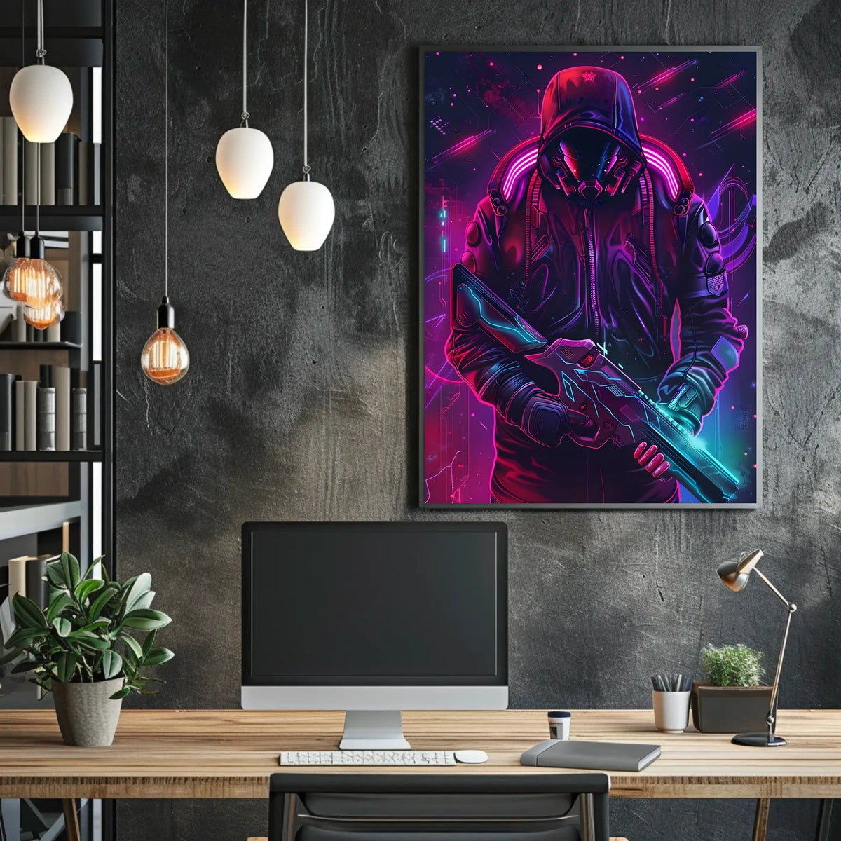 Neon Cyber Warrior Poster