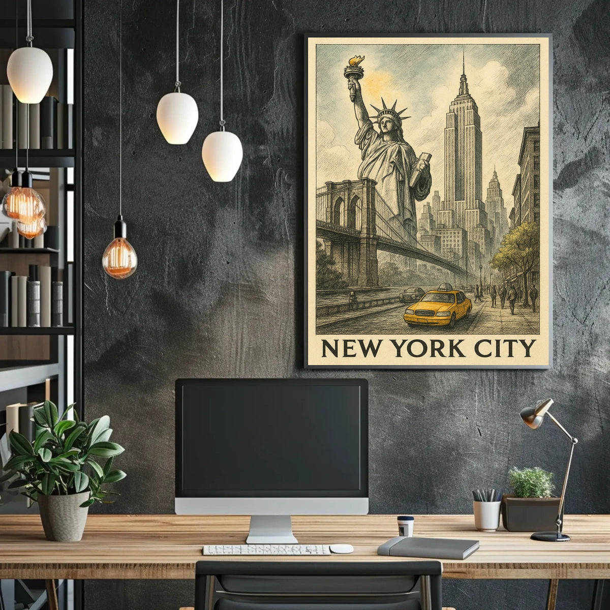 New York City Iconic Skyline Poster Vintage Wall Art