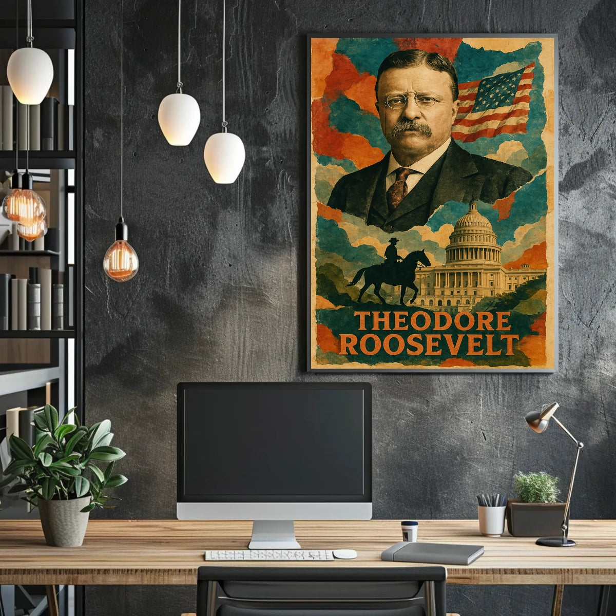 Theodore Roosevelt 26th President of the United States Layered Digital Collage Poster