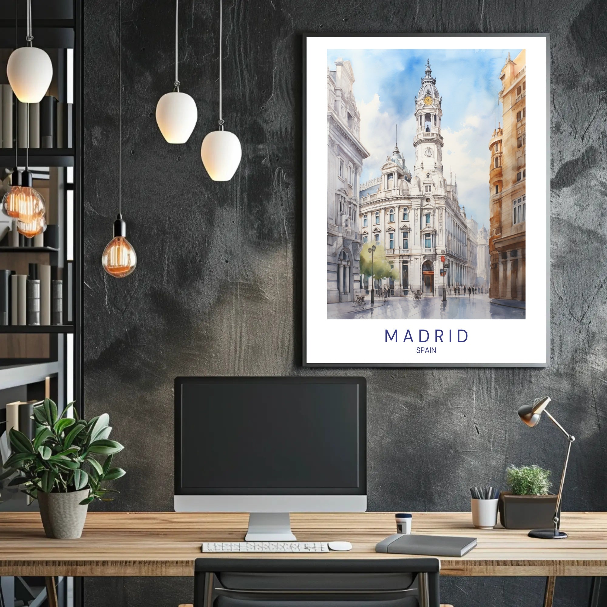 Madrid's Historic Building Watercolor Travel Poster PosterGoat