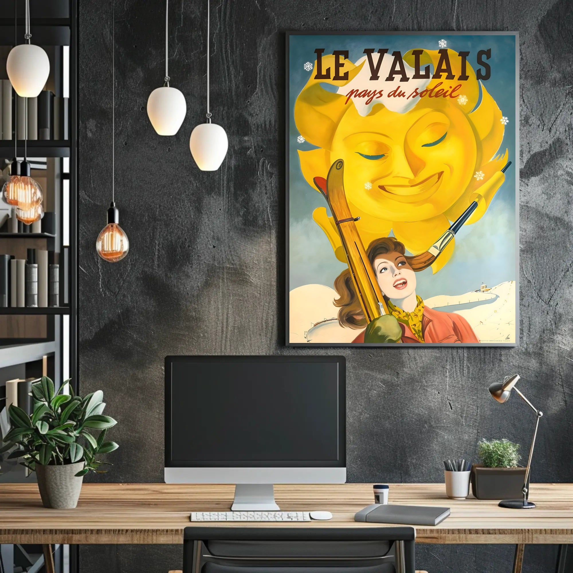 Valais Vintage Skiing Adventure Travel Poster PosterGoat