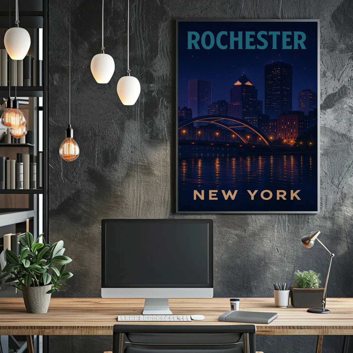 Rochester Nightscape Urban Skyline Poster Modern Wall Art