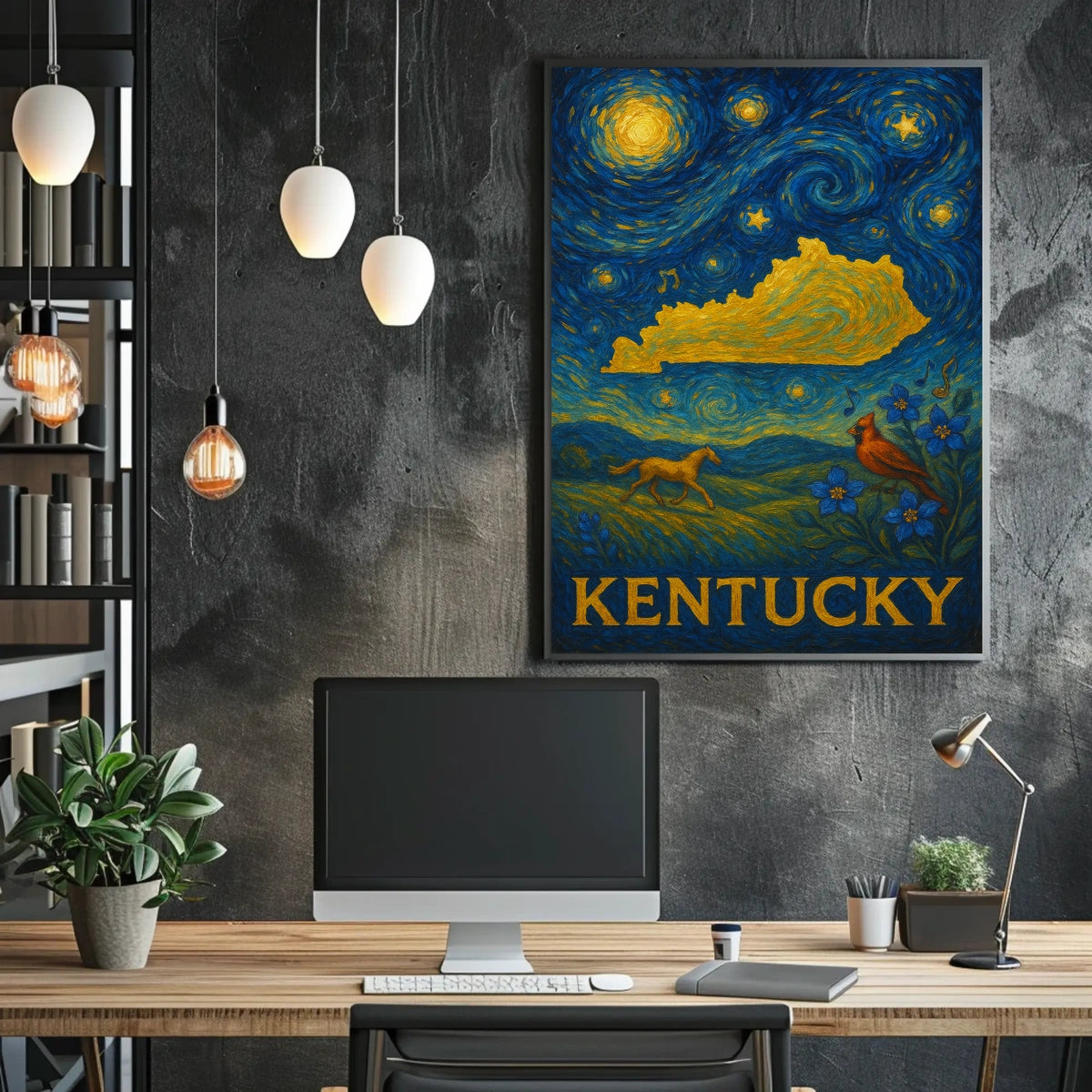 Kentucky Horse and Starry Night Artistic Poster