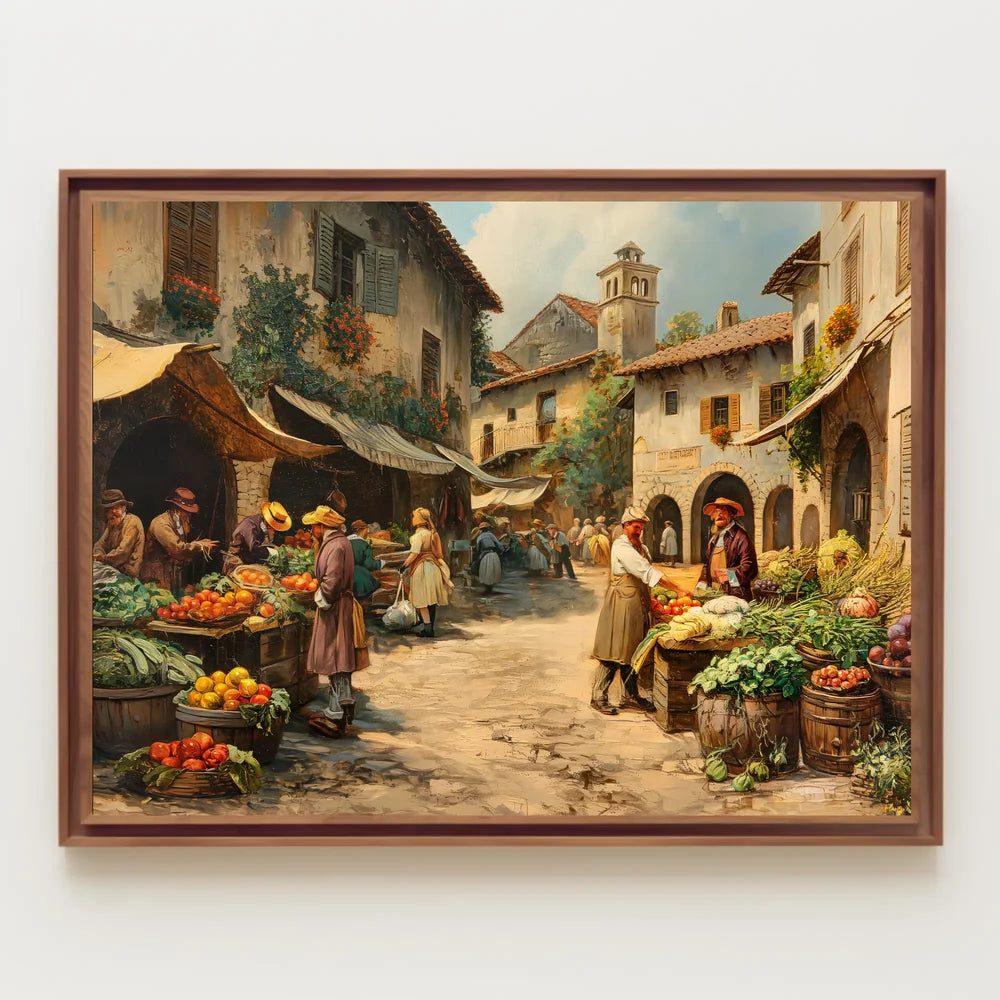 Historical European Village Marketplace Poster Art