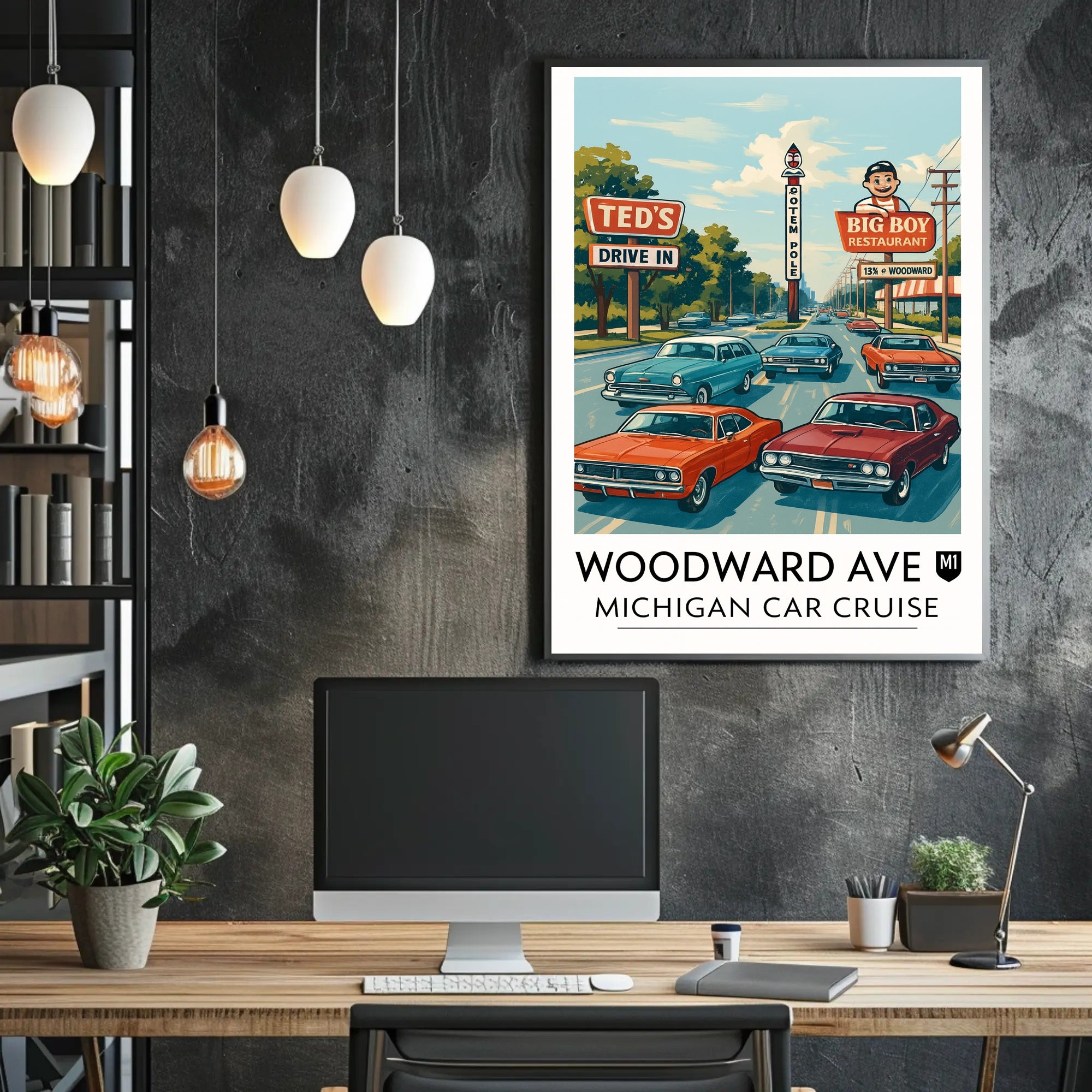 Woodward Ave Michigan Car Cruise Poster