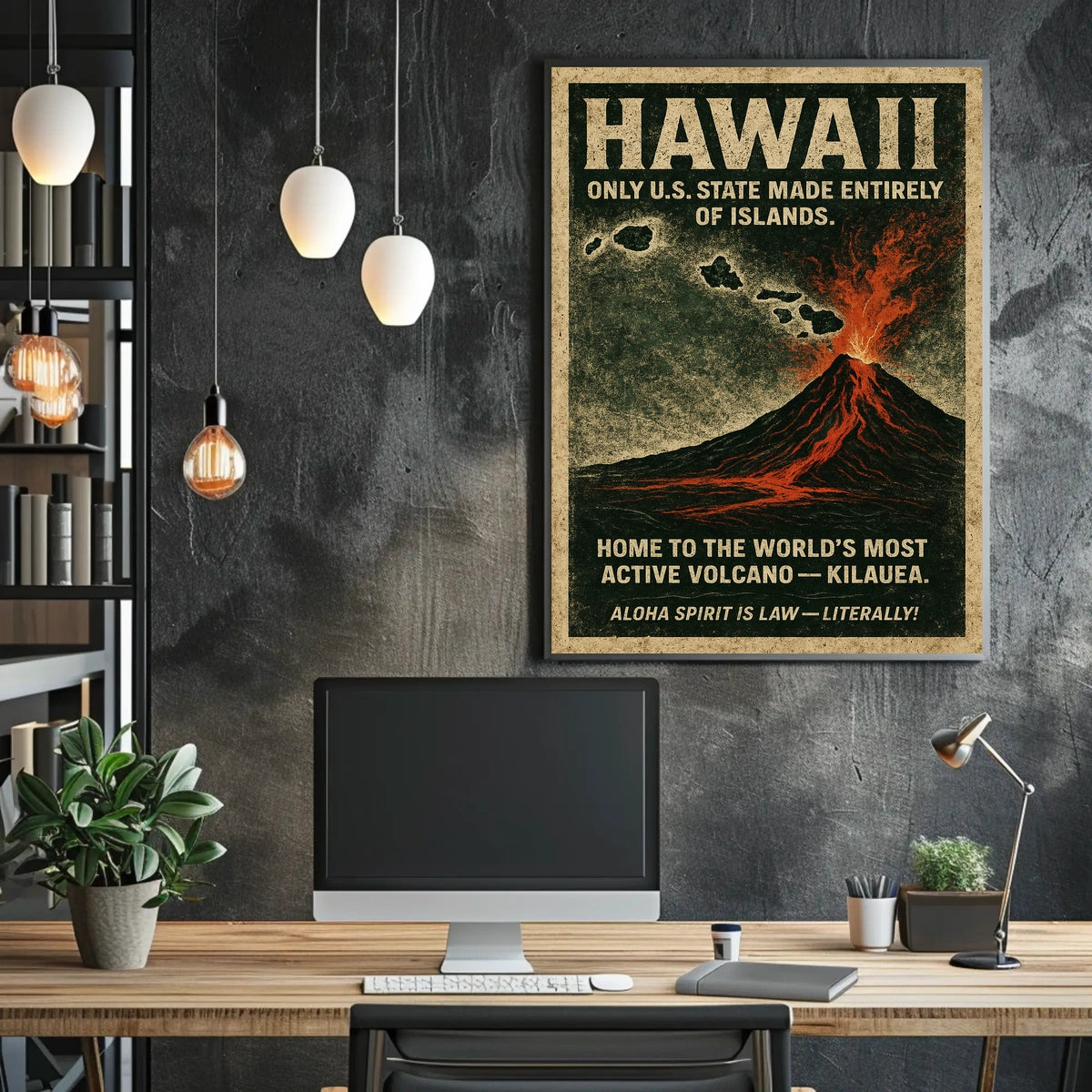 Hawaii Volcano Vintage Adventure Poster Art Print