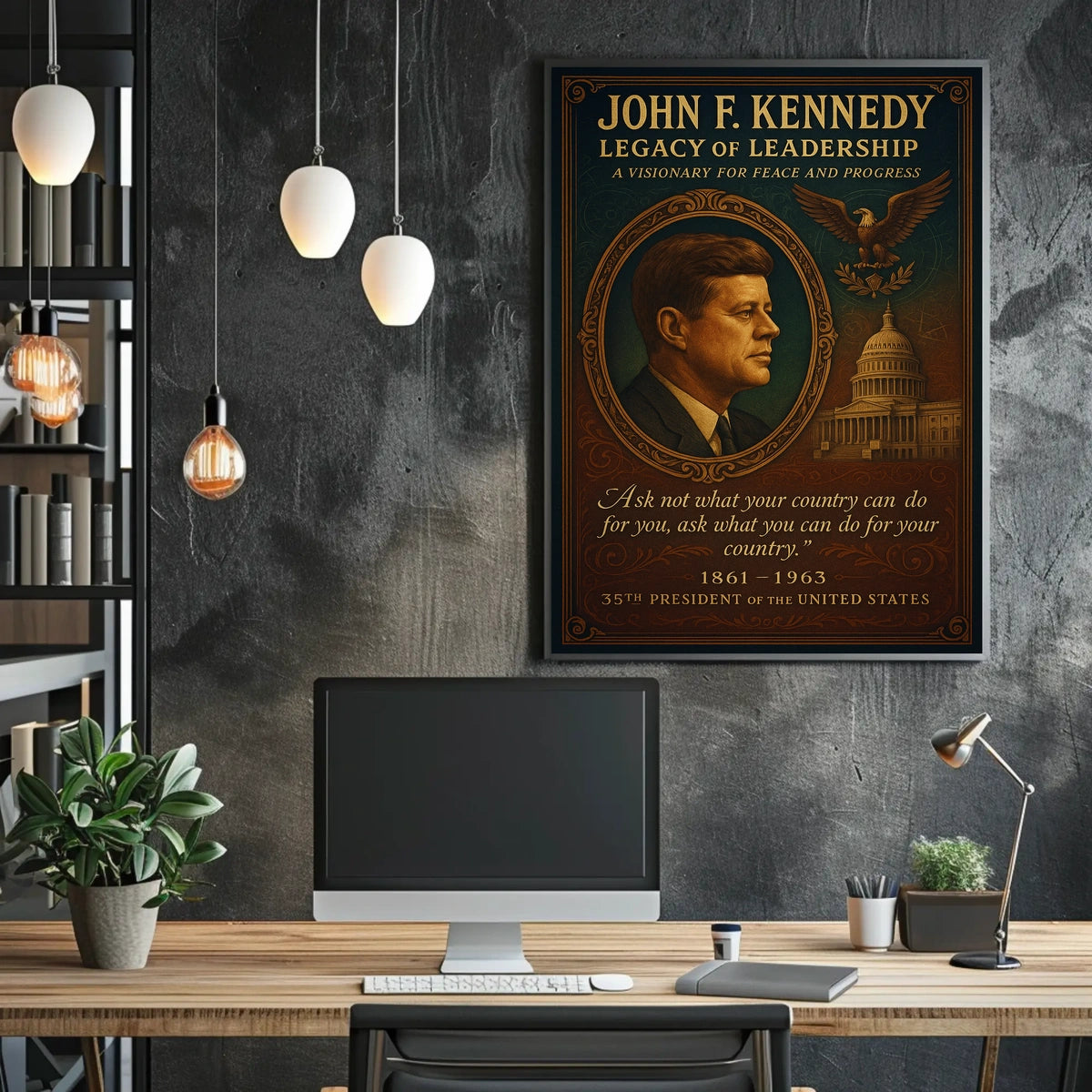 John F. Kennedy Patriotic Leadership Vintage Art Poster