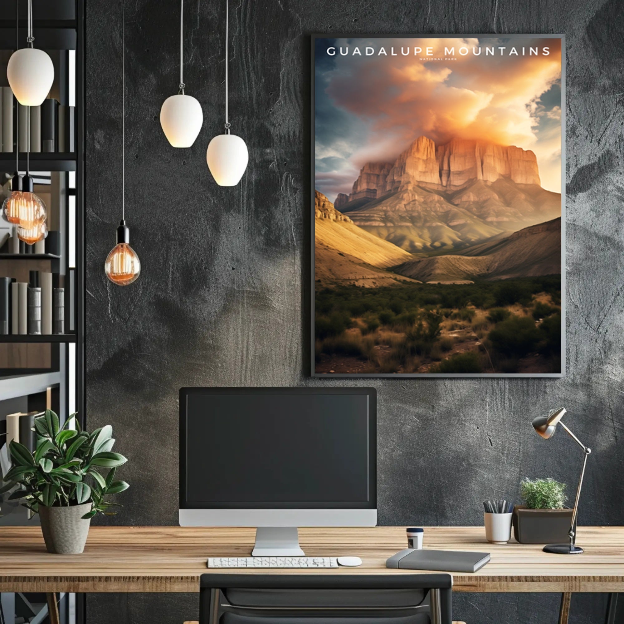 Guadalupe Mountains Travel Poster Vintage Sunset