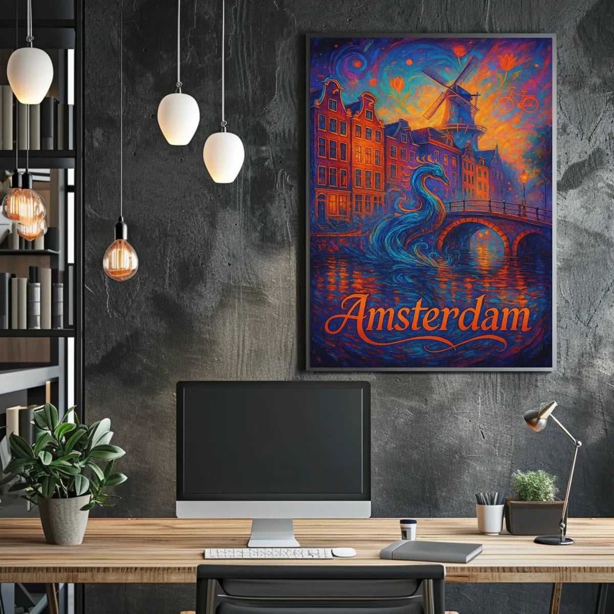 Amsterdam Surreal Art Poster: Vibrant Fantasy Scene