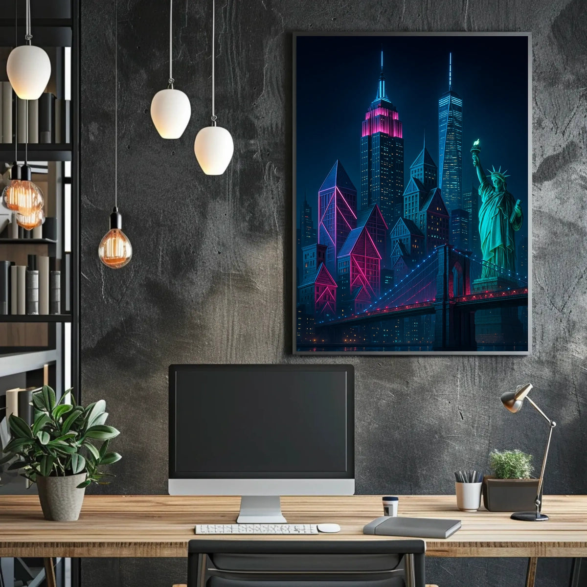 Neon Dreams Of New York Poster Cyberpunk Cityscape Urban