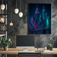 Neon Dreams Of New York Poster Cyberpunk Cityscape Urban