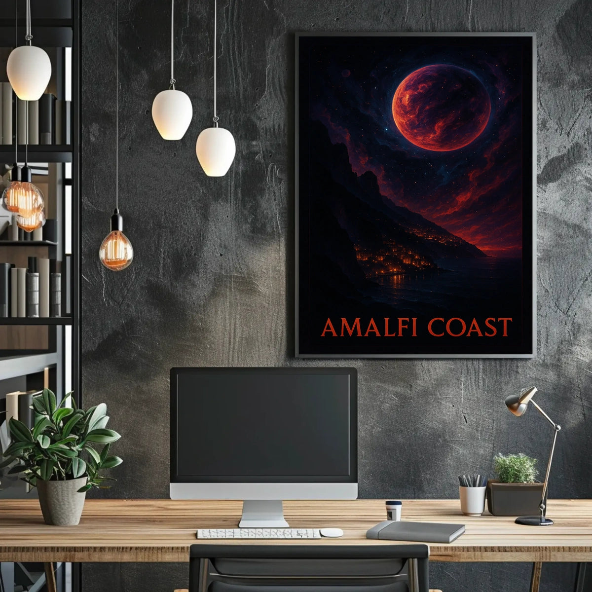 Amalfi Coast Celestial Nightscape Poster 18x24 Wall Art
