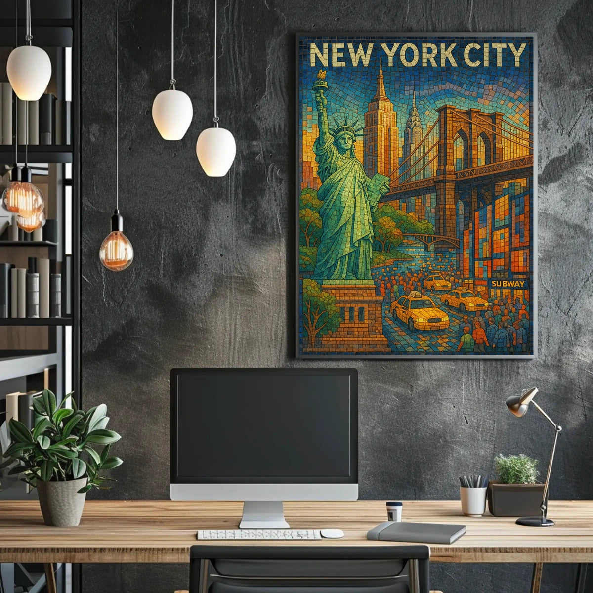 New York City Mosaic Poster Vibrant Urban Art Lovers