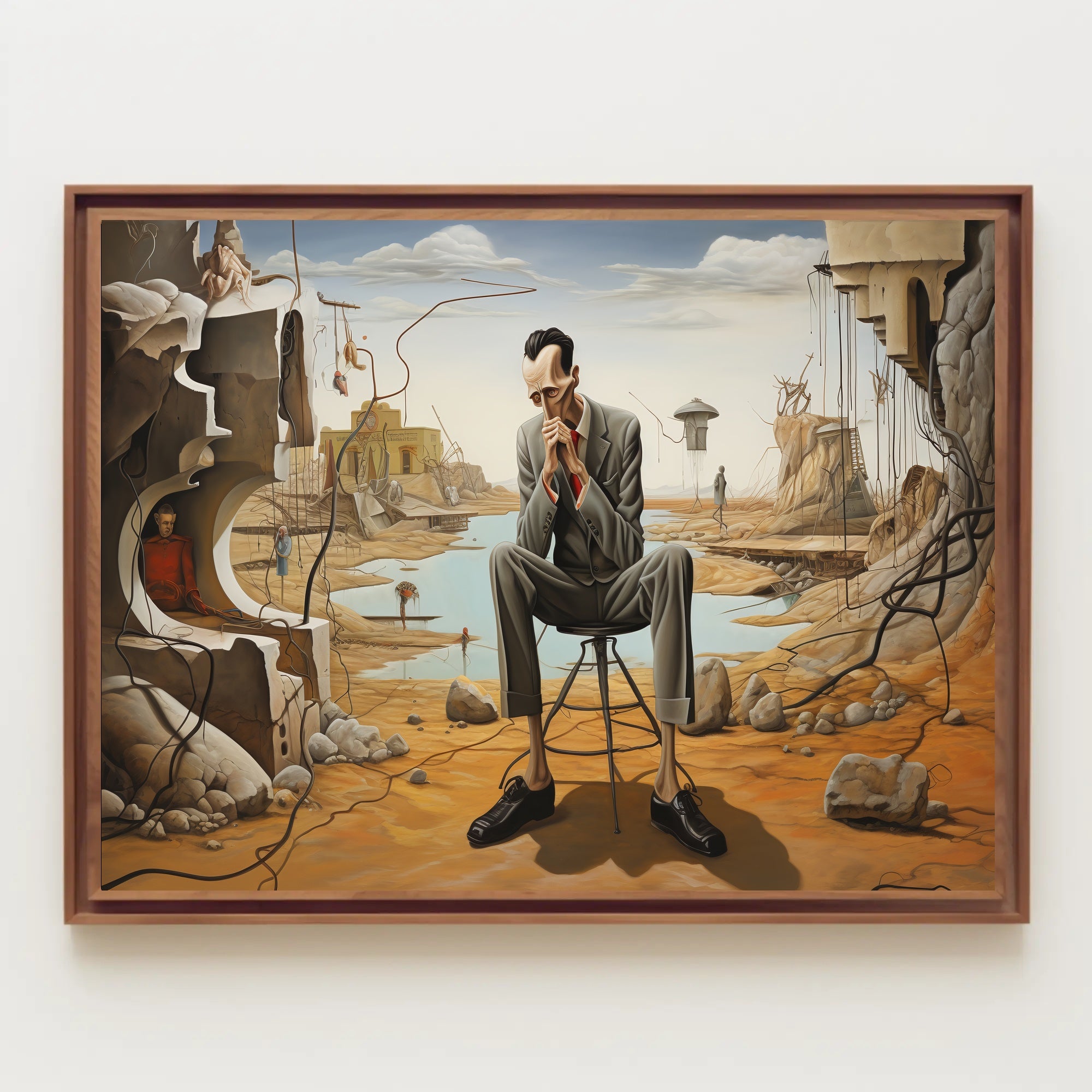 Introspective Surreal Landscape with Formal Figure: Artistic Poster