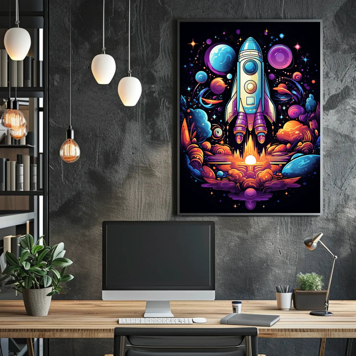 Cosmic Voyage Neon Cosmos Dreamers Retro Poster